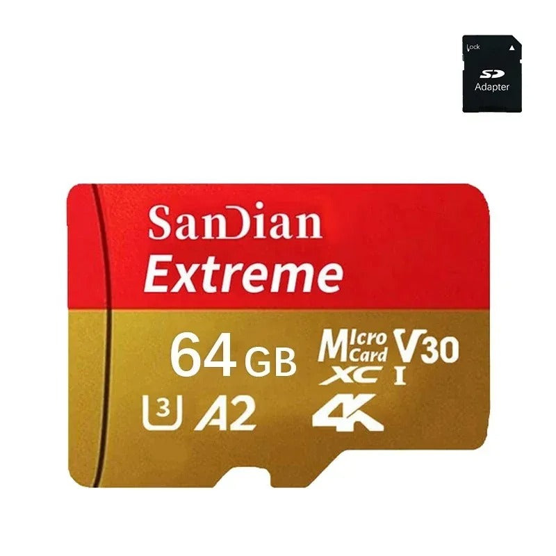 Carte Mémoire Micro SD 32GB, 64GB, 128GB + Adaptateur