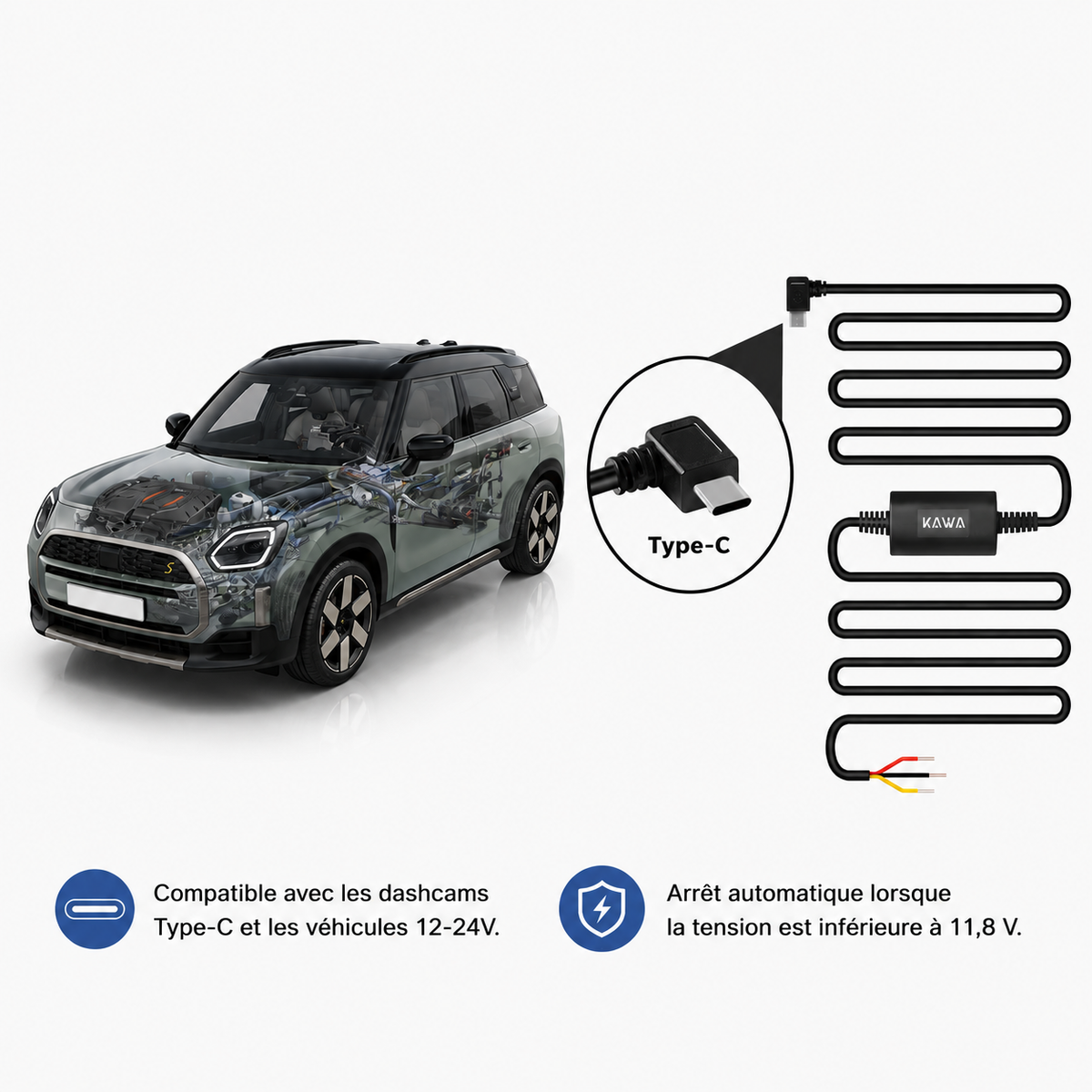 Hardwire Kit câblage surveillance stationnement 24h/24 pour Dashcam 2K Mini 3 pro