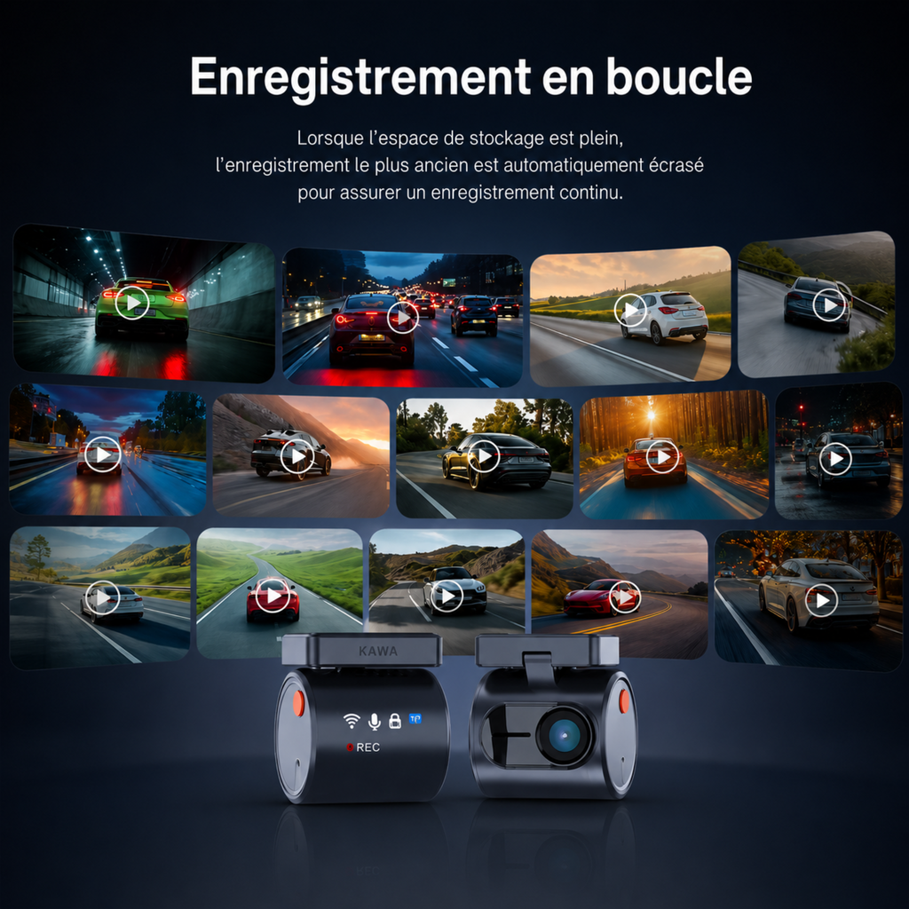 Dashcam 2K Mini 3 pro, Caméra pour voiture DVR - Surveillance de stationnement 24h/24, Commande vocale, Vision Nocturne