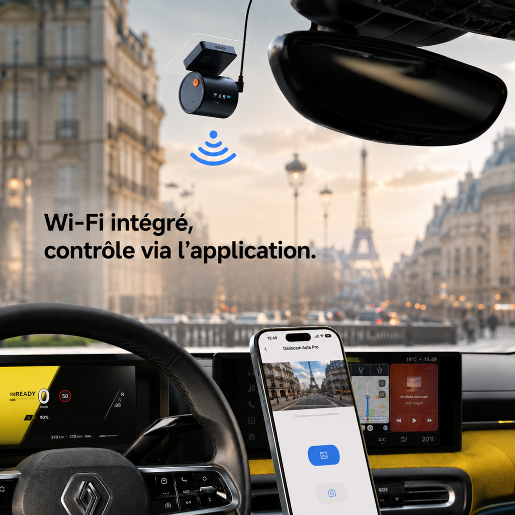 Dashcam 2K Mini 3 pro, Caméra pour voiture DVR - Surveillance de stationnement 24h/24, Commande vocale, Vision Nocturne