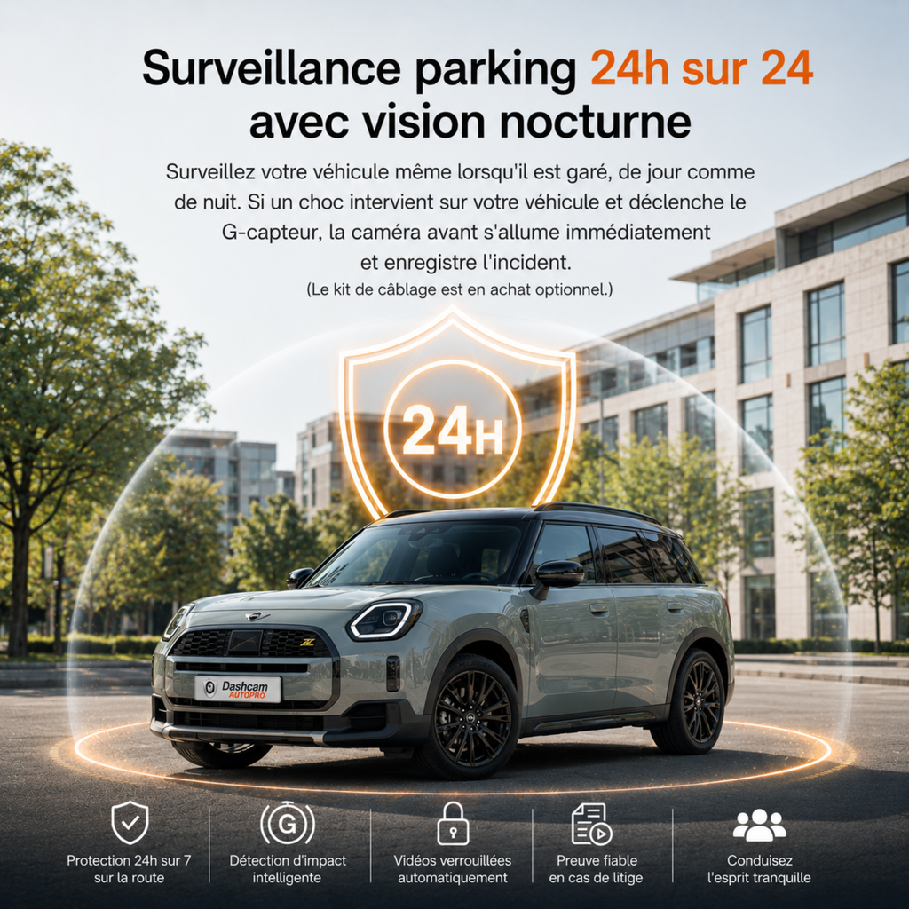 Dashcam 2K Mini 3 pro, Caméra pour voiture DVR - Surveillance de stationnement 24h/24, Commande vocale, Vision Nocturne
