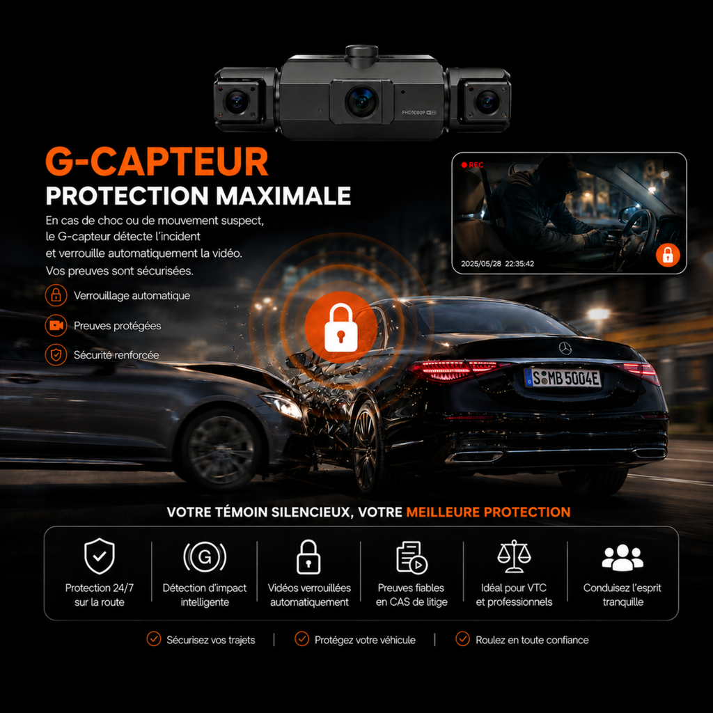 Dashcam 1080P pour voiture, 4 Caméras - Wifi, Surveillance de stationnement 24h/24, Vision Nocturne, Grand Angle 170° - Dashcam VTC
