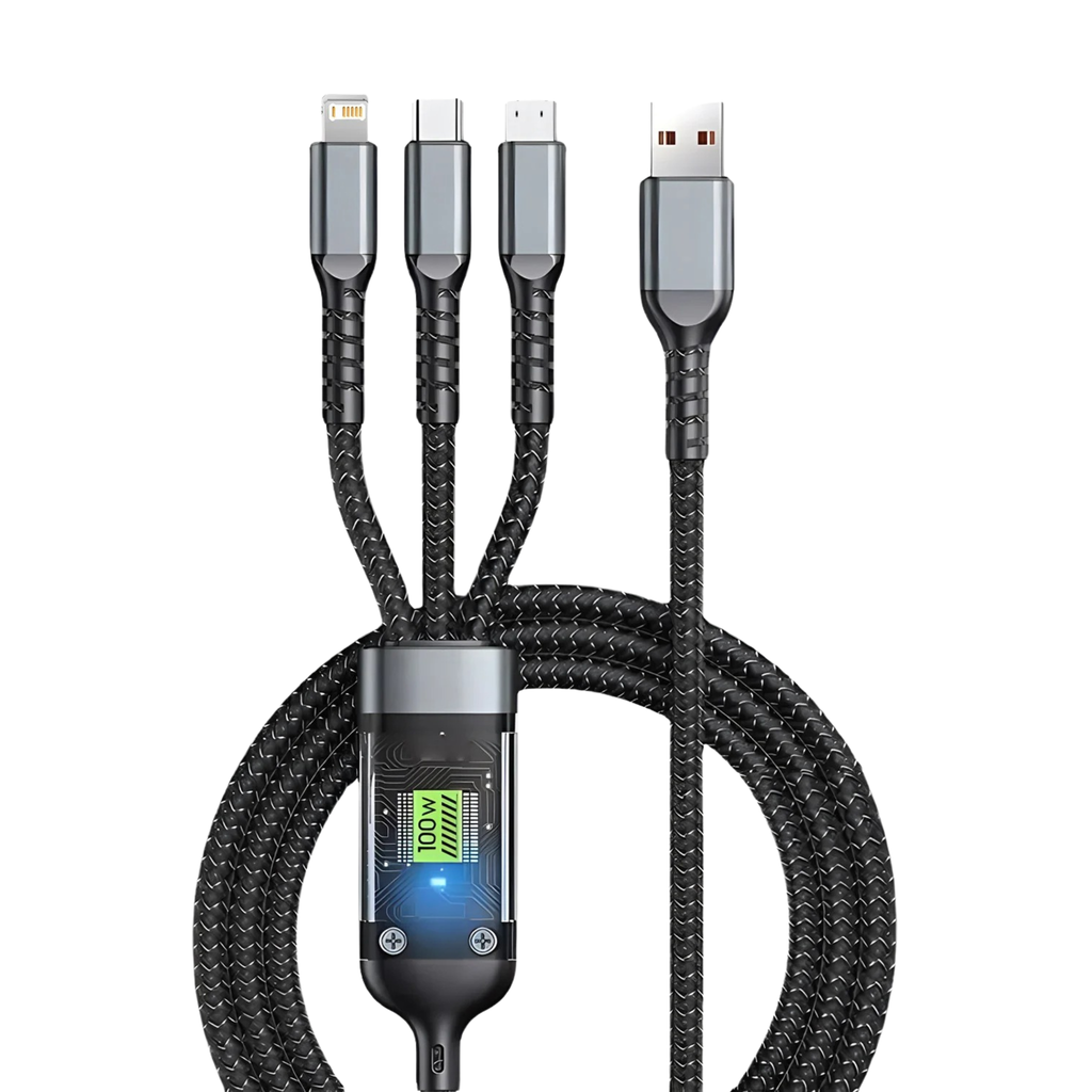 Câble USB vers USB C/Lightning/Micro USB - Chargeur rapide 3 en 1 / 1.2 mètre