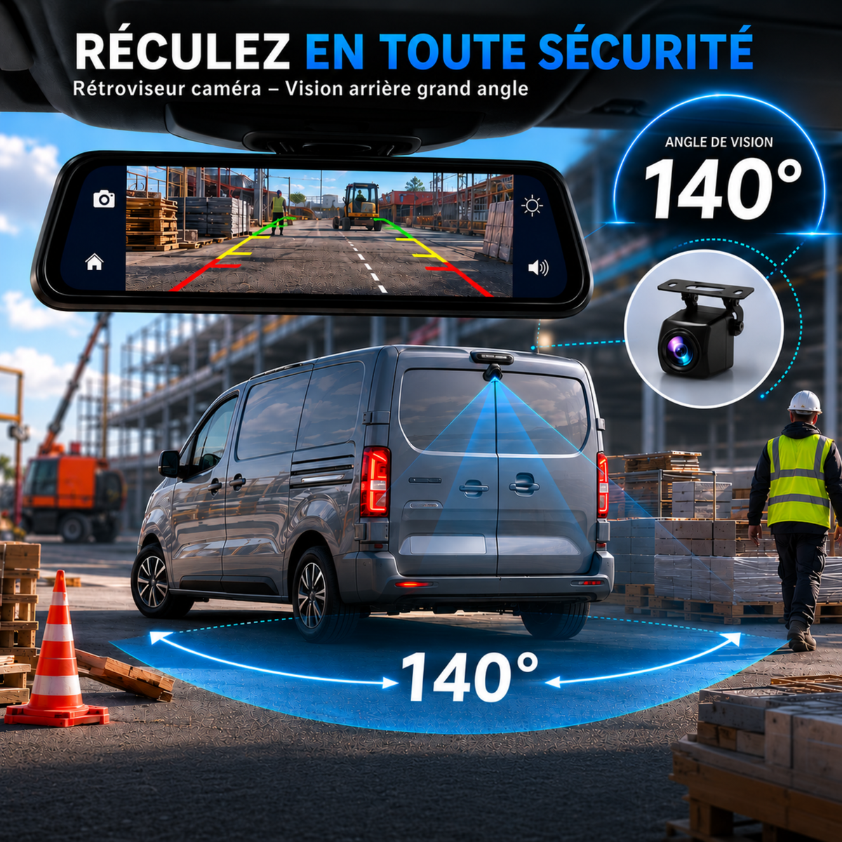 Dashcam rétroviseur tactile 4K, Caméra Avant/Arrière - Carplay, Surveillance de stationnement 24h/24, Vision Nocturne
