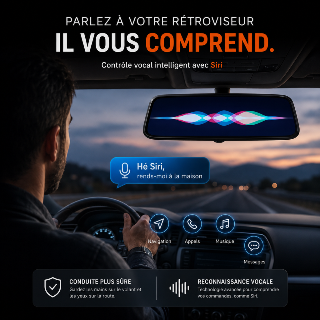 Dashcam rétroviseur tactile 4K, Caméra Avant/Arrière - Carplay, Surveillance de stationnement 24h/24, Vision Nocturne